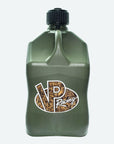 A green, rugged-looking 5.5-Gallon Motorsport Container® utility jug - Square - with black cap. The front features a bold VP Racing logo with wood-patterned detailing inside the letters.