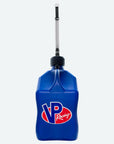 5 gallon utility jug. A blue 5.5-Gallon Motorsport Container® pictured with a Deluxe Hose attached to the jug cap..