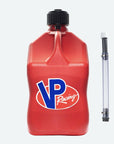 5 gallon utility jug. A red 5.5-Gallon Motorsport Container® pictured with a Deluxe Hose next to it.