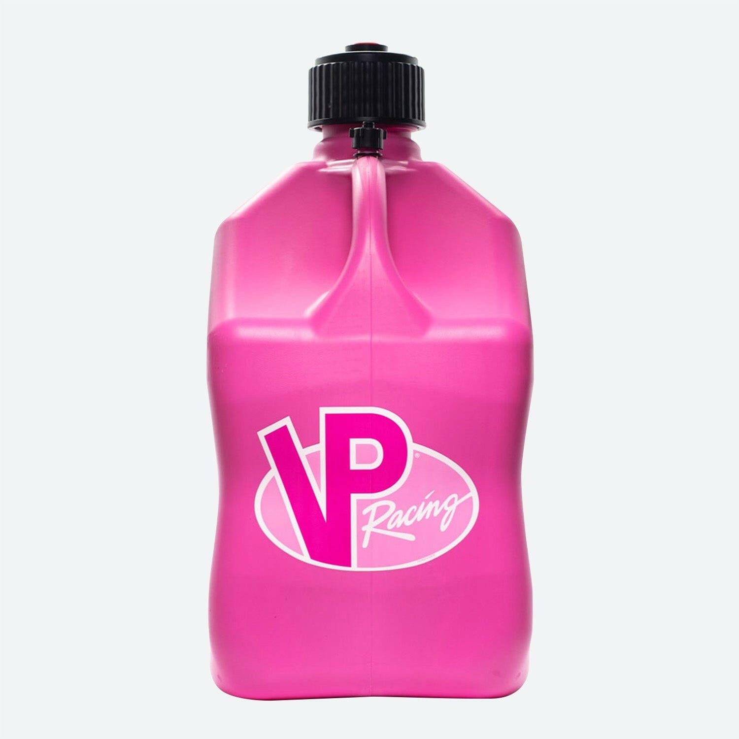 A pink 5.5-Gallon Motorsport Container® - Square. The utility jug features a pink VP Racing logo on the front